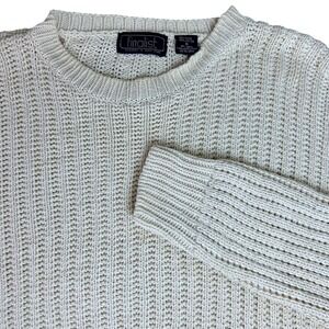 Y2K Mens Cream Chunky Knit Long Sleeve Crewneck Ramie/Cotton Sz-M Sweater